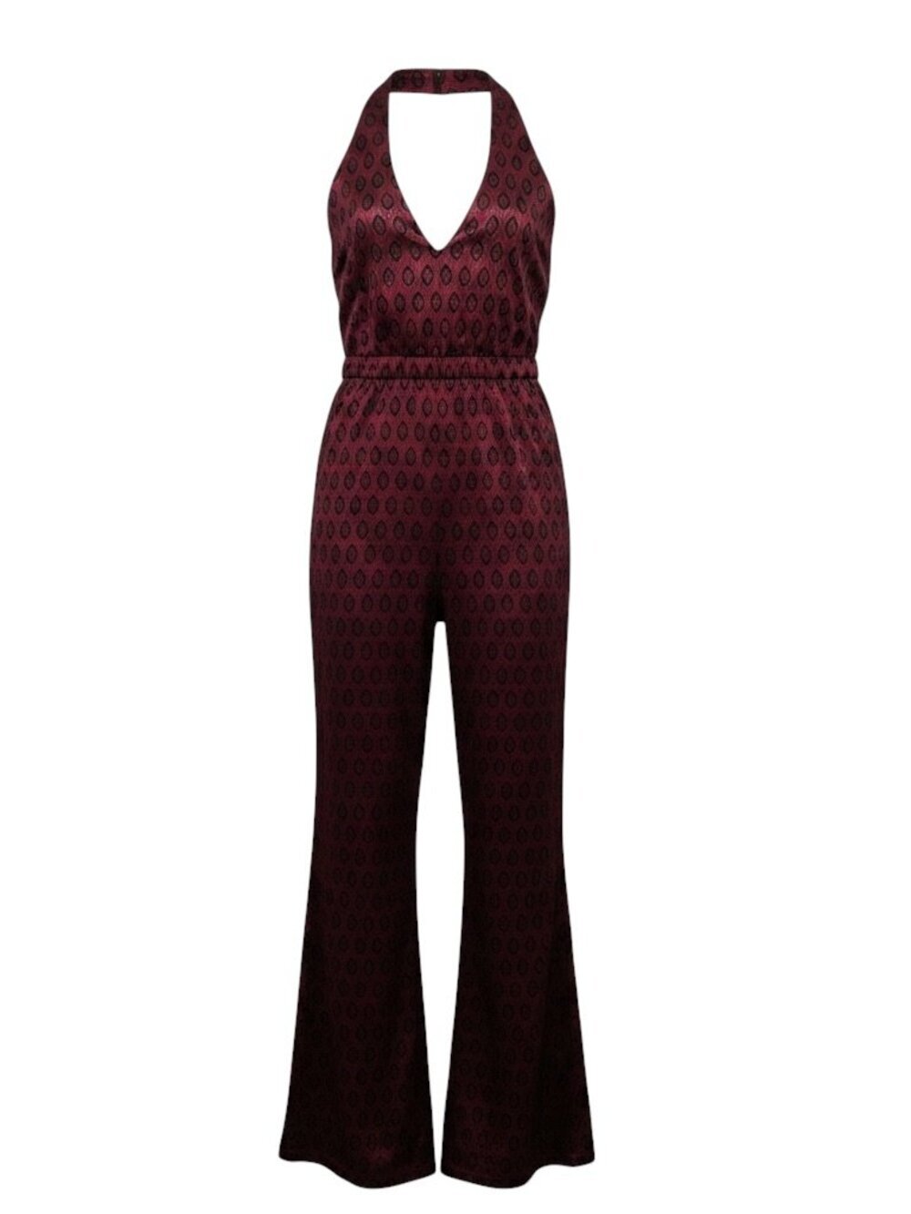 Motel Rocks Maroon Velvet Print Halter Jumpsuit M NWT Wide Leg